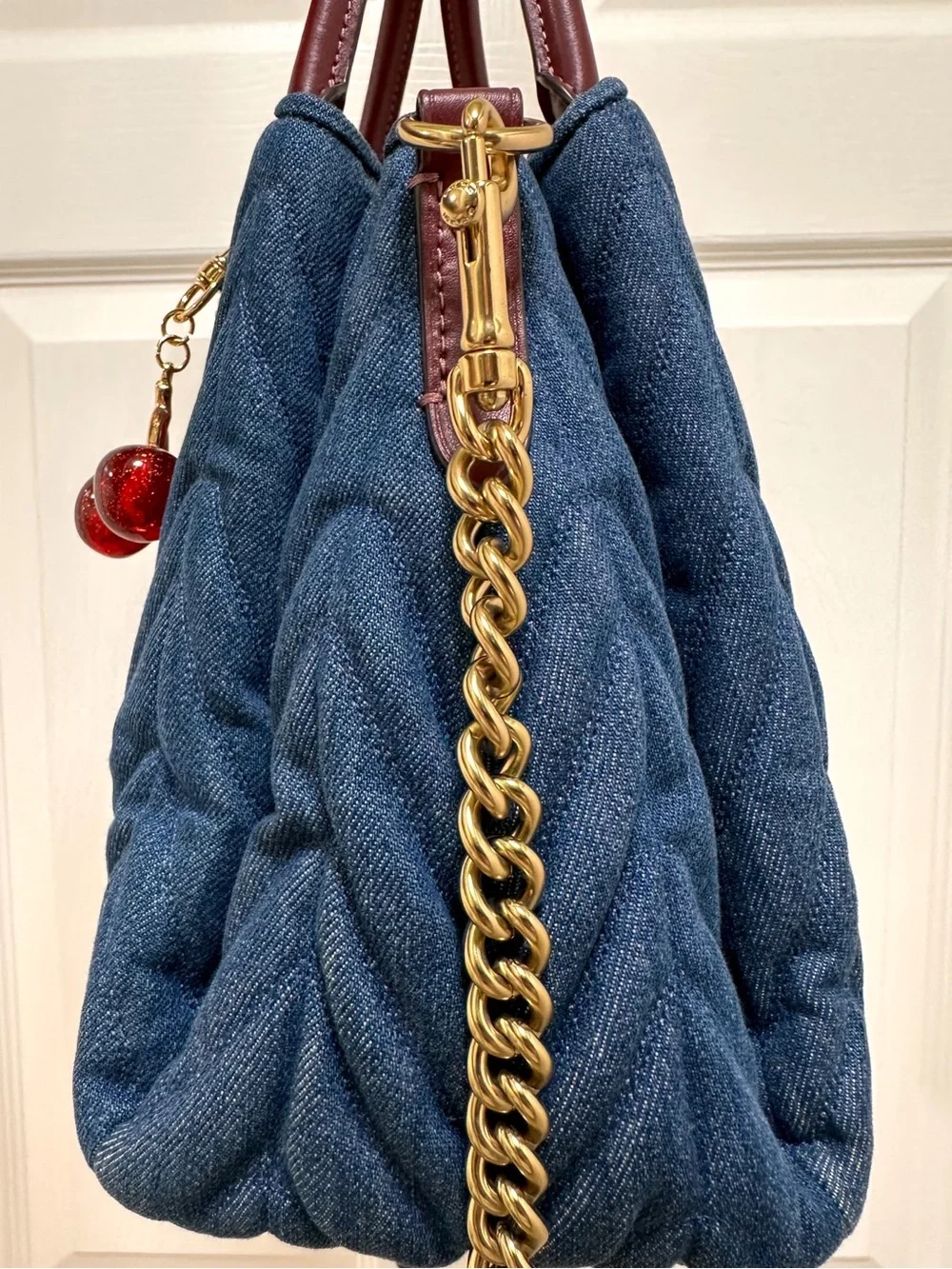 Coach Sage Carryall Quilted Denim Leather Satchel Crossbody